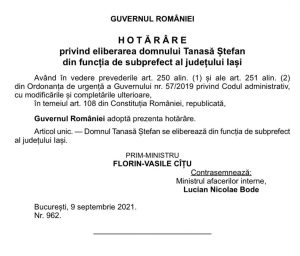 hotarare demitere Stefan Tanasa