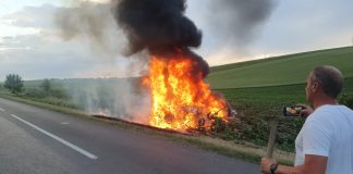 Video! Momentul impactului la accidentul urmat de incinerarea victimei de pe E 583 incendiu auto dupa impact pe europeana