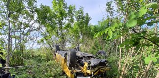 O ucraineancă a făcut cascadorii cu masina pe DN 28. S-a răsturnat în boscheți la Strunga masina ucrainieni rasturnata